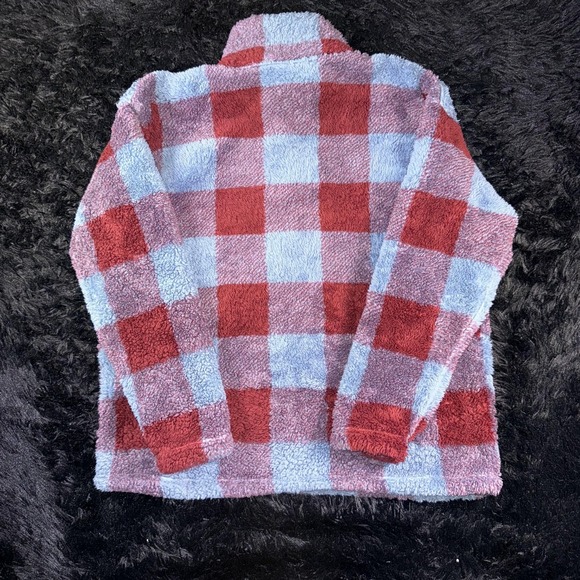 Eddie Bauer Pullover Womens XL Sherpa Fuzzy Plaid Checkered Half Zip Cozy Sweate - Picture 8 of 8